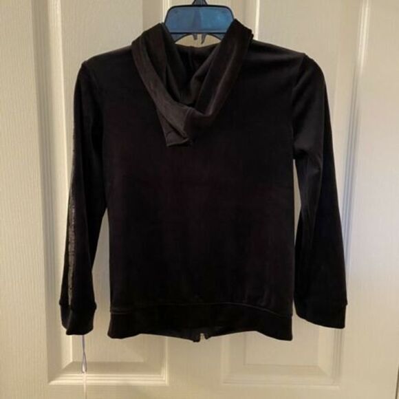 More Than Magic Black Velour Hoodie Jacket Sequin Stripe Girls Small 6-6X NWT - Picture 8 of 8